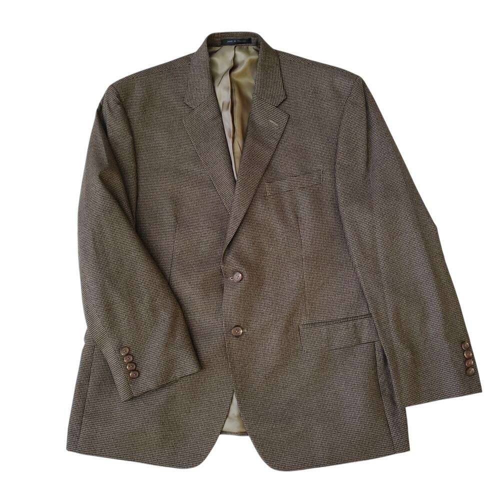 Ralph Lauren Brown Micro Houndstooth Poly Rayon Blazer Jacket Sport Coat 44S